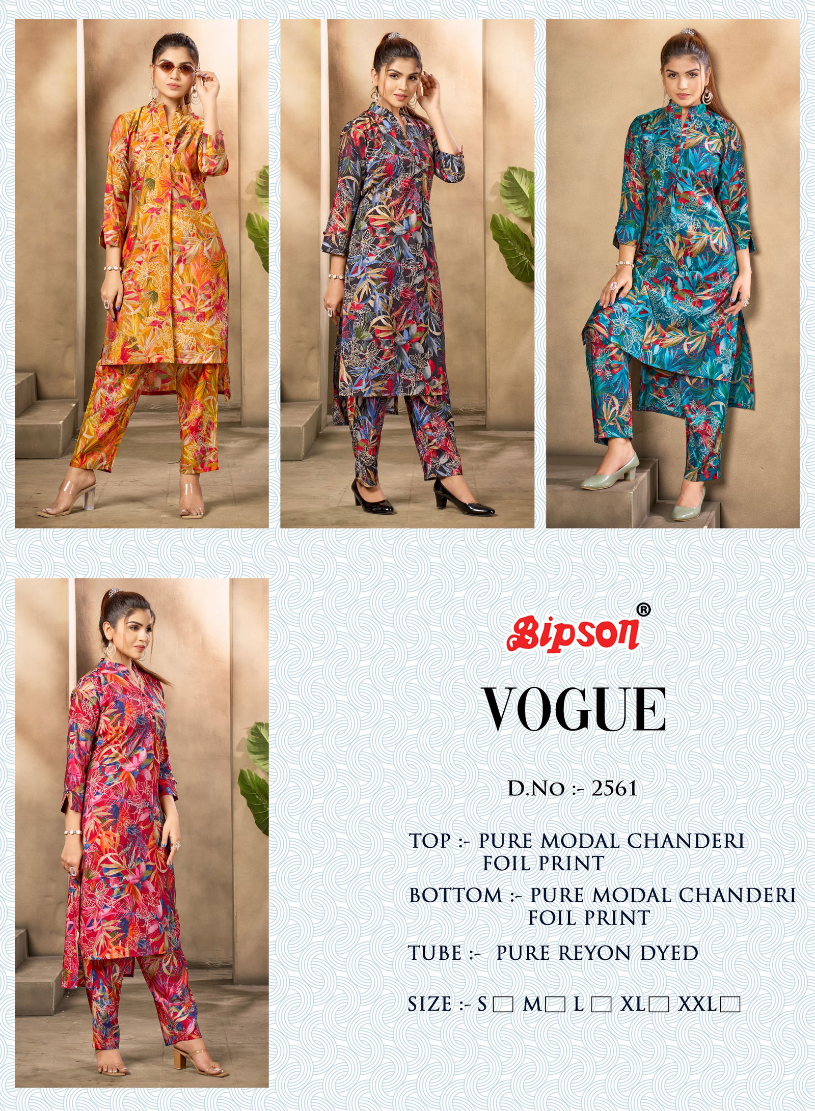 Bipson Vogue 2561 Modal Foil Printed Cord Set Kurti With Bottom Wholesale Market In Surat
